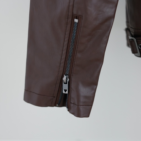 Guess Men's Faux Leather Brown Moto Jacket Size Medium - Picture 7 of 7